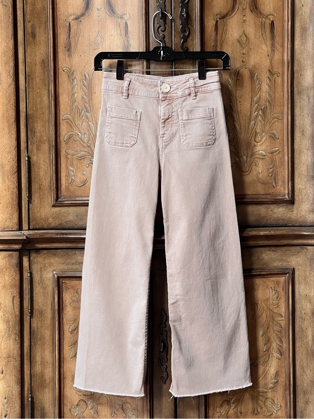 Zara Girls Wide-Leg Jeans Front Pockets in Light Tan Beige Sz 10
